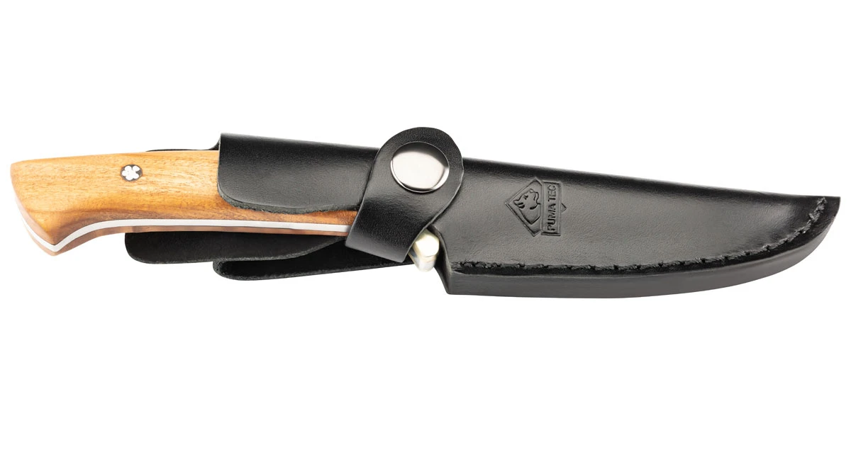 Puma TEC Guertelmesser, Olivenholz mit Mosaikpins Lederscheide