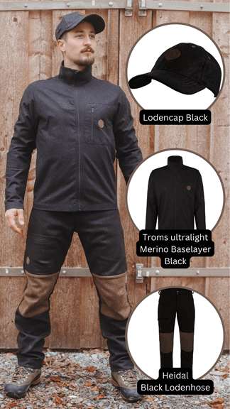 Hedlund Kombi: Cap, Larvik Black, Heidal Black Lodenhose